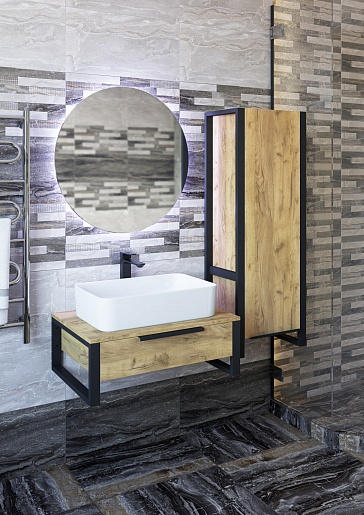 Sanflor Тумба с раковиной Гард 70 подвесная дуб крафт золотой/черная – фотография-6